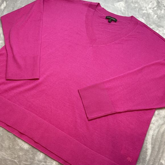 Banana Republic Merino Wool Sweater Womens XXL Fuschia Pink V-Neck Boxy Office - Picture 1 of 8